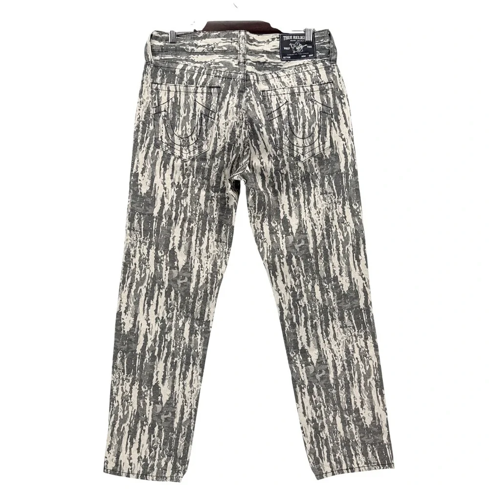 True Religion Bobby Relaxed Baggy Mens 31 Grey/Cream Jacquard Jeans Y2K